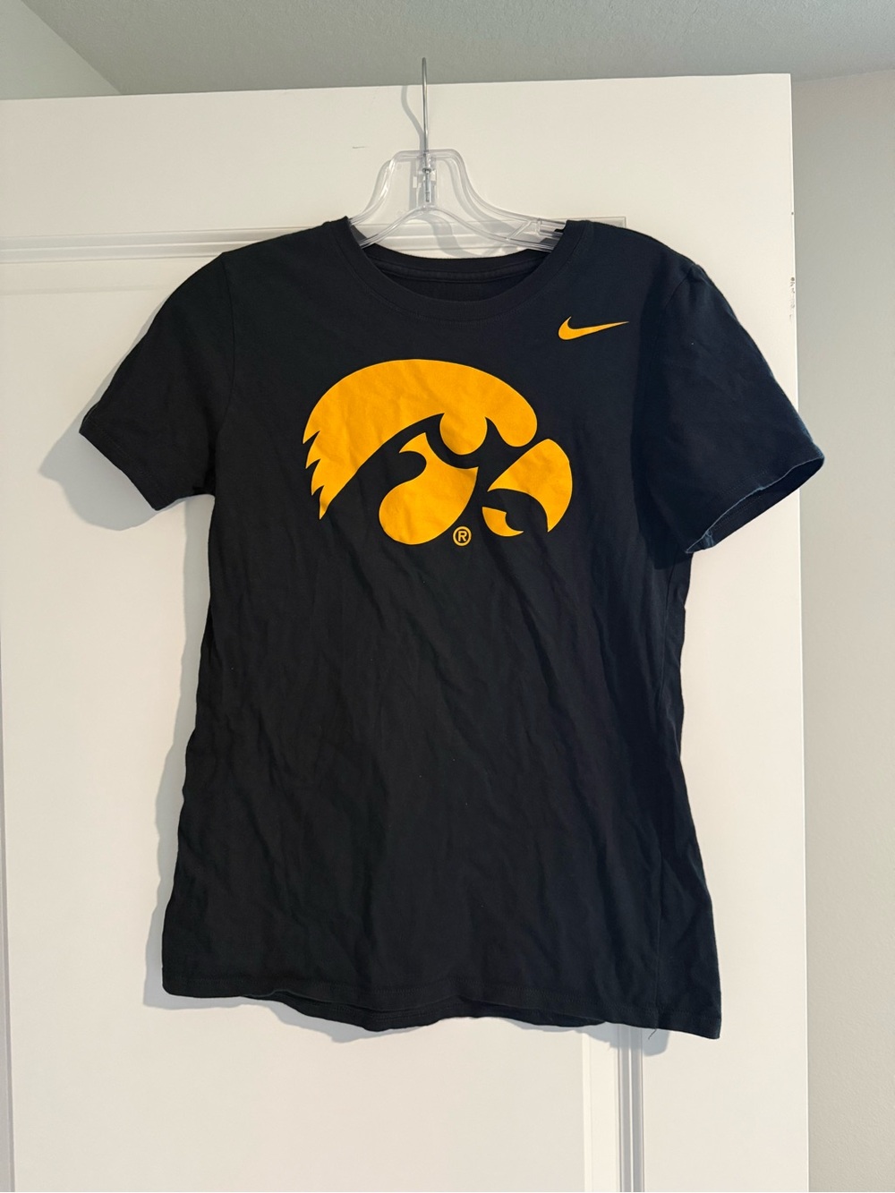Nike Black Crewneck T‑Shirt with Gold Hawkeye Logo